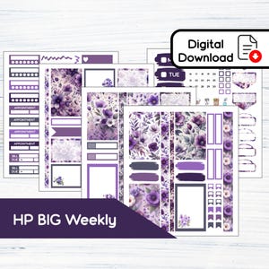 HP BIG Weekly - 2月のバイオレット 印刷可能なウィークリーステッカーキット ハッピープランナー用 BIG (8.5x11) キット BF2