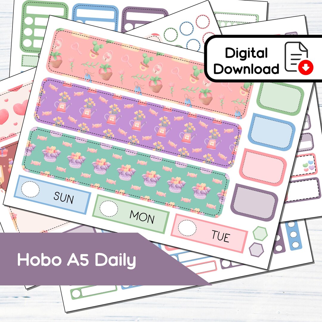 Hobonichi Cousin A5 Daily - Valentine Love Printable Daily Sticker Kit ...