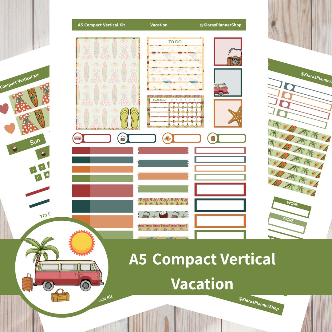 Vacation - Printable Weekly Compact Vertical Sticker Kit for A5 ...