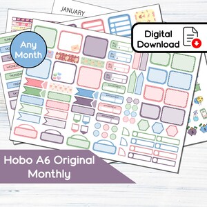 Kit de pegatinas imprimibles mensuales originales de Hobonichi A6 con el lema "Valentine Love" (5,9 x 4,1) - Kit de descarga instantánea 125