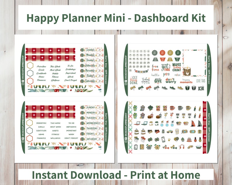 Rustic Xmas - Printable Weekly Dashboard Sticker Kit for Happy Planner ...