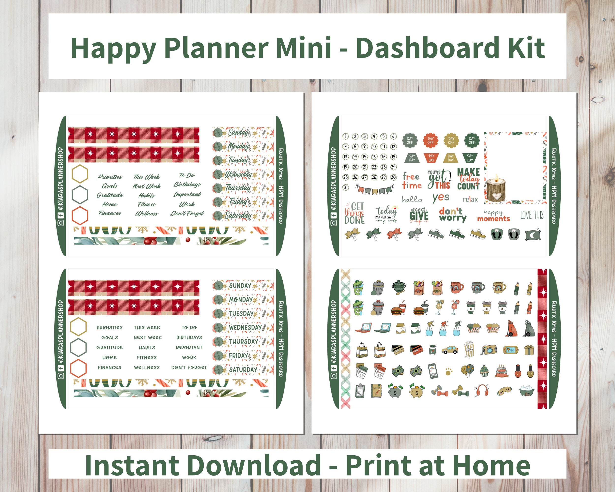 Rustic Xmas - Printable Weekly Dashboard Sticker Kit for Happy Planner ...