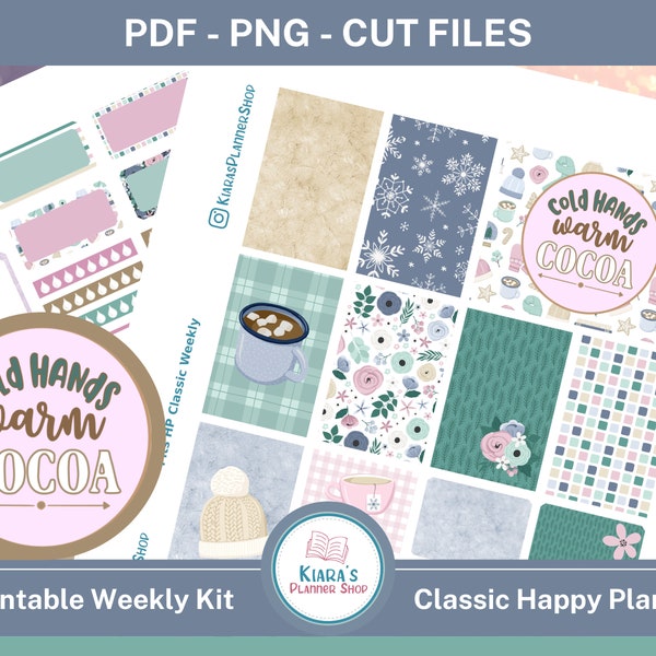 Cold Hands Warm Cocoa (January) - Printable Weekly Sticker Kit for Happy Planner Classic (CHHPCW) (7x9.25) (2022)