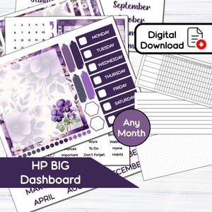 HP BIG ダッシュボード - 2 月のバイオレット 印刷可能なダッシュボード ステッカー キット (Happy Planner BIG (8.5x11) キット BF2)
