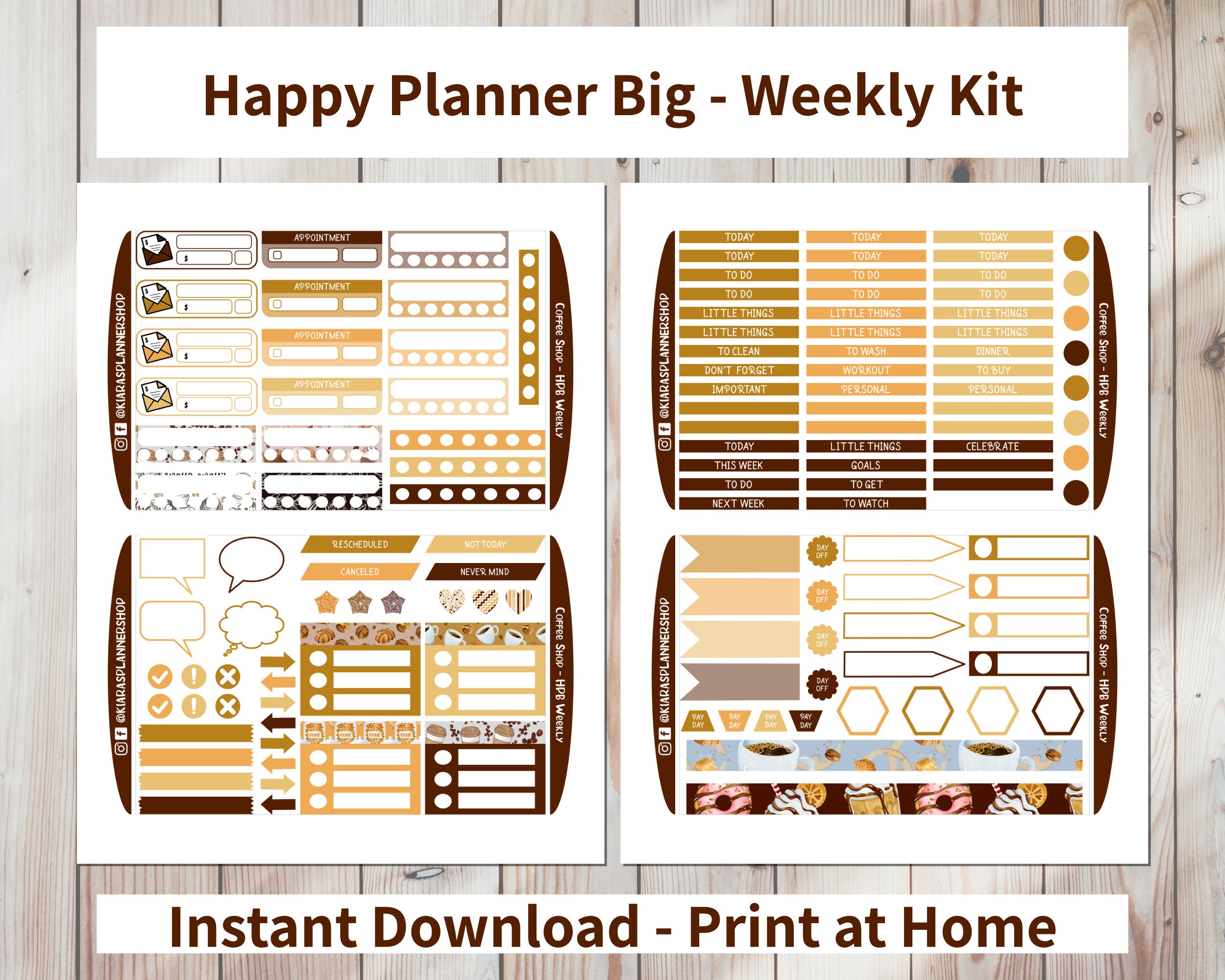 Coffee Shop Printable Weekly Sticker Kit for Happy Planner - Etsy