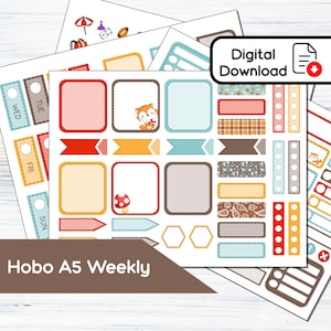 Hobonichi Cousin A5 Weekly - Kit de adesivos semanais para impressão Paisley Fox (5,8 x 8,3) - Kit de download instantâneo 106