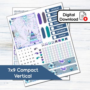 7x9 Compact Vertical - Let It Snow Printable Compact Vertical Sticker Kit for 7x9 Planners Erin Condren - Instant Download Kit 124