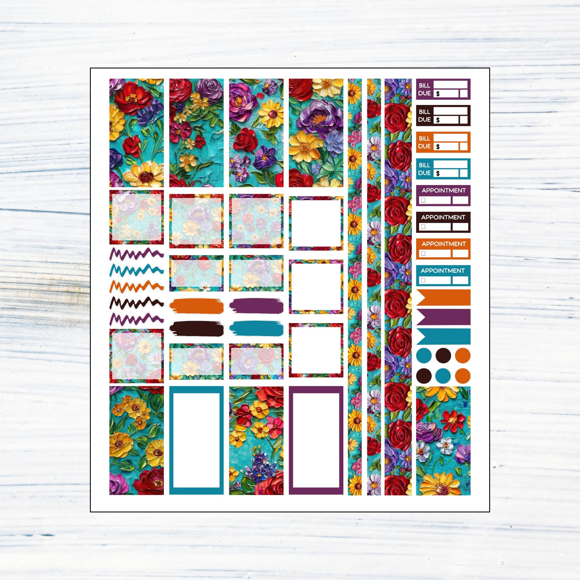 HP Mini Weekly - Painted Floral Printable Weekly Sticker Kit for Happy ...