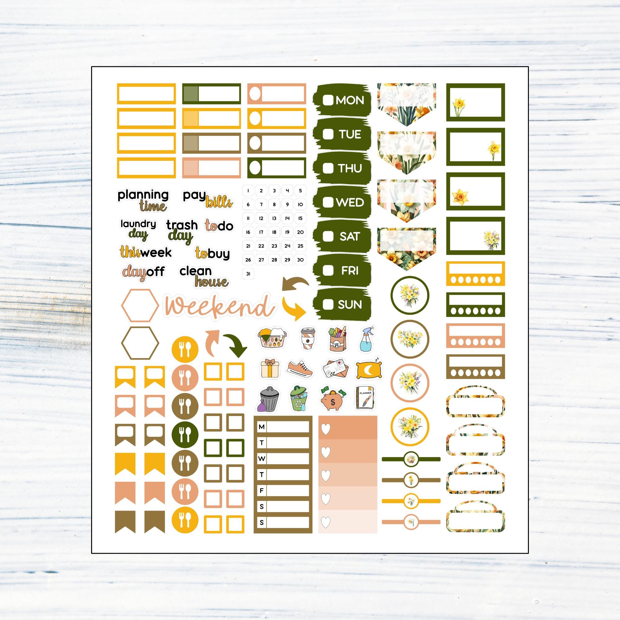 HP Mini Weekly - March Daffodil Printable Weekly Sticker Kit for Happy ...