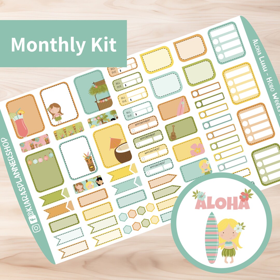 Aloha Luau - Hobonichi Weeks Printable Monthly Sticker Kit (ALWHM) (3 ...