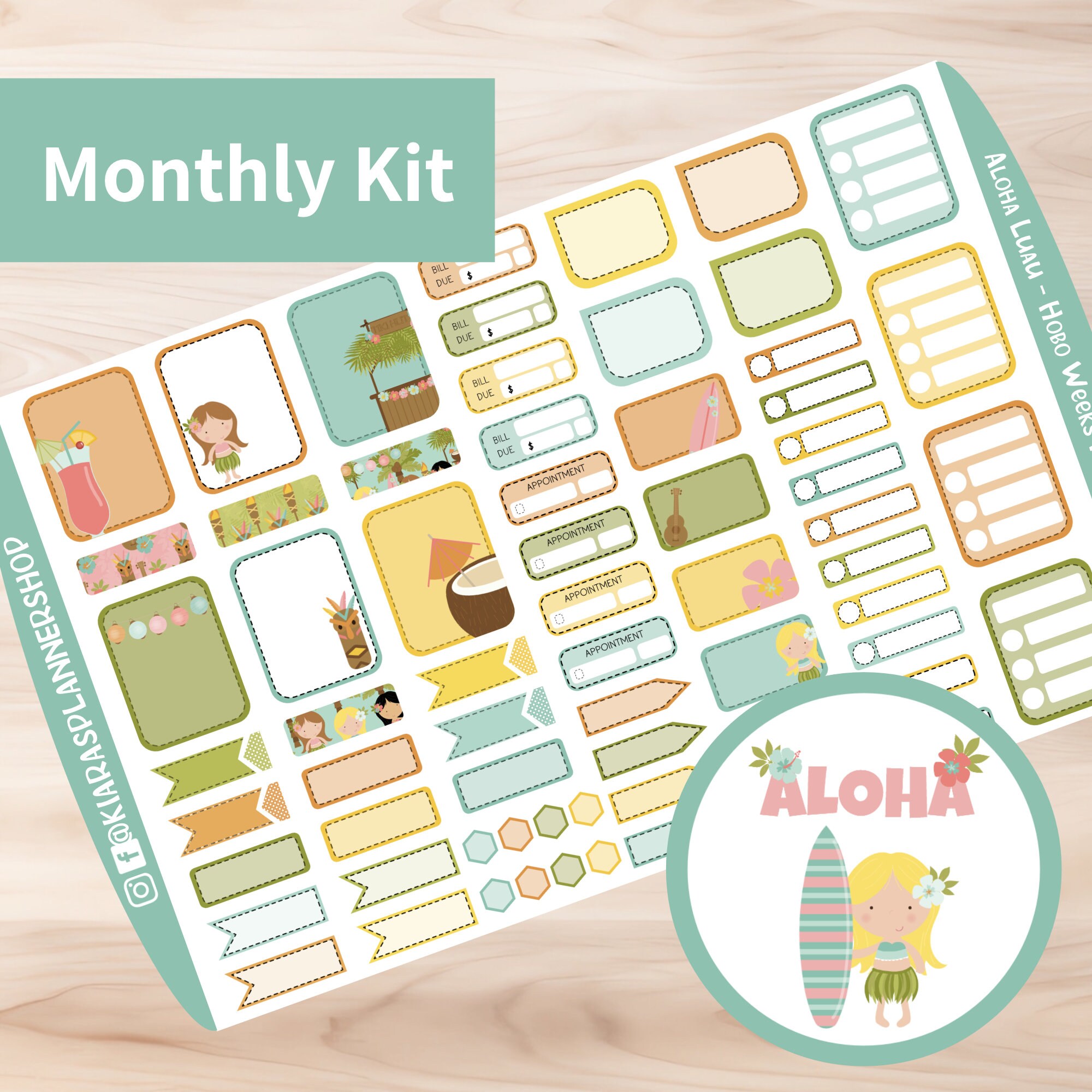 Aloha Luau - Hobonichi Weeks Printable Monthly Sticker Kit (ALWHM) (3 ...