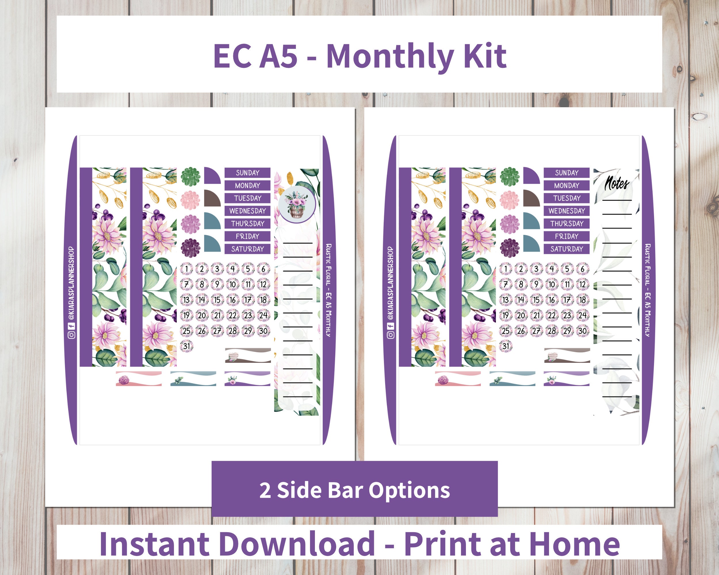 Rustic Floral - Printable Monthly Sticker Kit for A5 Planners (RFA5M ...