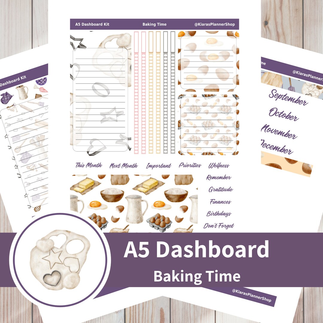 Baking Time - Printable Monthly Dashboard Sticker Kit for A5 Planners (BTA5DASH) (5.8 X 8.3 ...