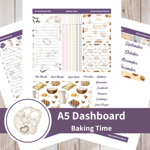 Tempo de cozimento - Kit de adesivos de painel mensal para impressão para planejadores A5 (BTA5DASH) (5,8 x 8,3) Erin Condren ECLP