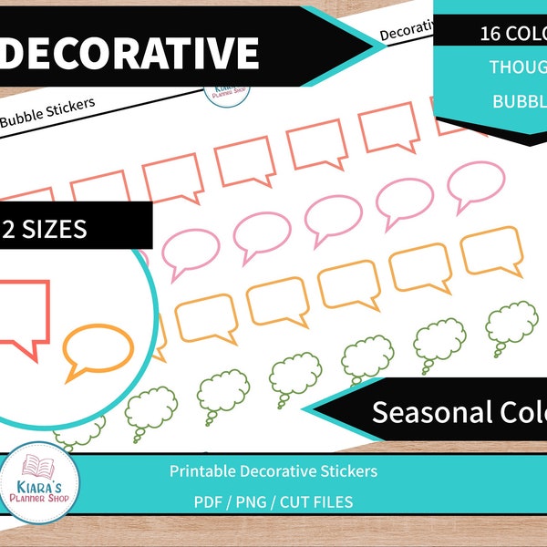 Thought Bubble Decorative Printable Stickers for Planners and Journals - 2 Sizes - 256 Stickers - 16 Seasonal Colors (TBDS)