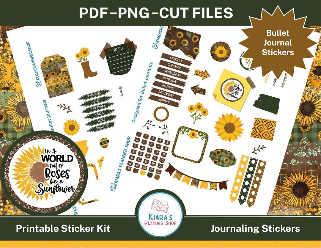 Sunflowers Printable Journaling Sticker Kit for Bullet - Etsy