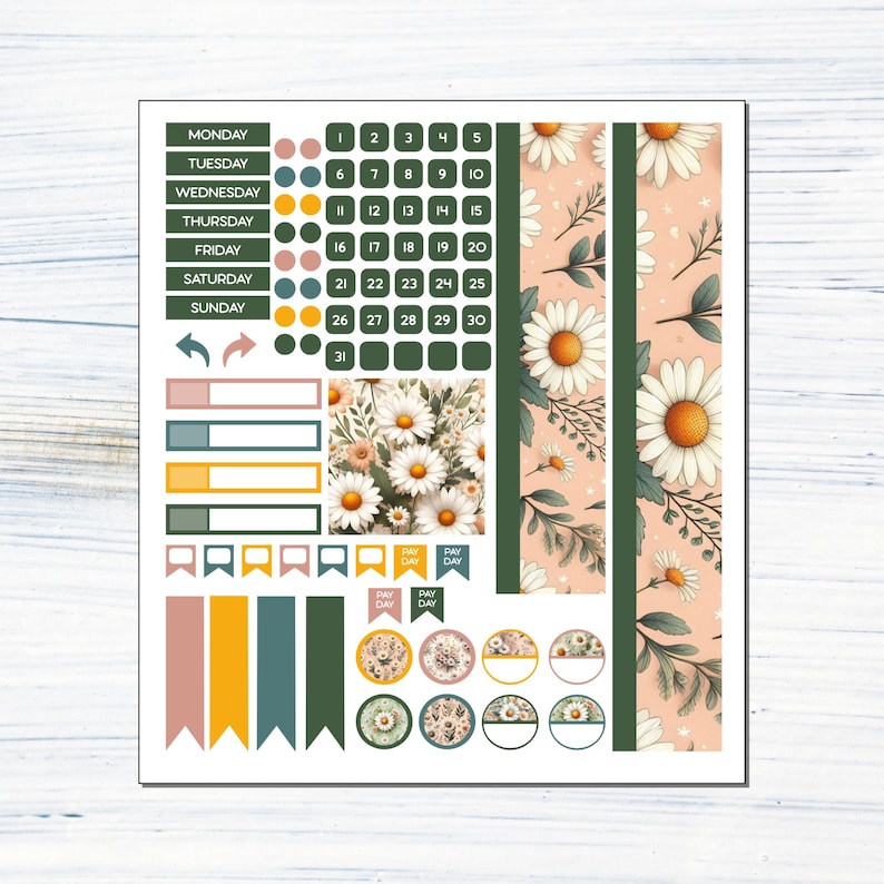 HP BIG Monthly - April Daisy Printable Monthly Sticker Kit for Happy ...