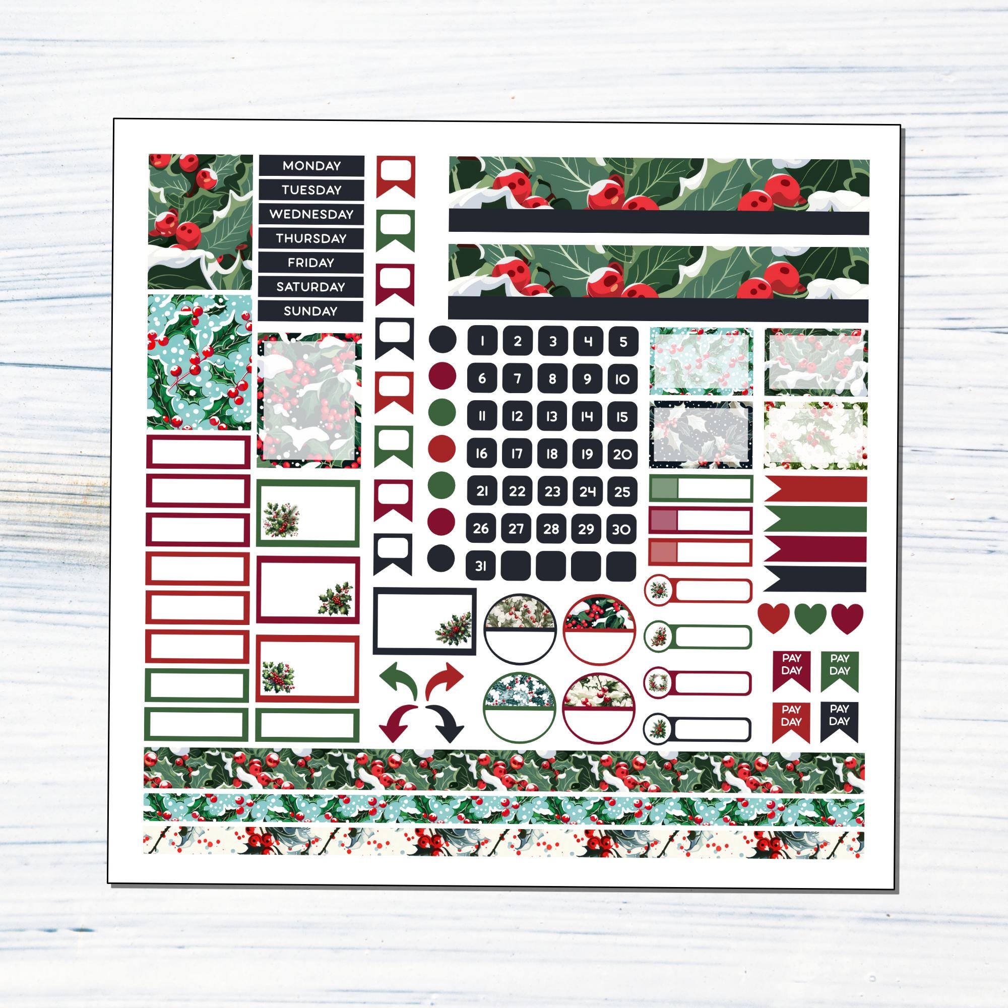 HP Mini Monthly - December Holly Printable Monthly Sticker Kit for ...