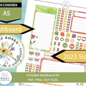 Flores silvestres - Kit de adesivos de painel mensal para impressão para planejadores A5 (WFA5DASH) (5,8x8,3) Erin Condren ECLP