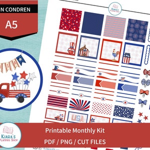 Estrellas y rayas - Kit de pegatinas mensuales imprimibles para planificadores A5 (SSA5M) (5,8x8,3) Erin Condren ECLP