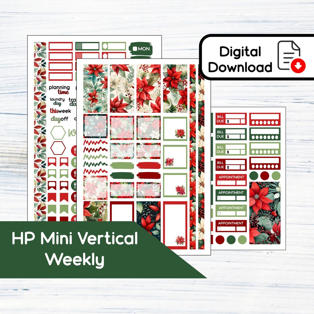 HP Mini Weekly - Poinsettias Printable Weekly Sticker Kit for Happy ...