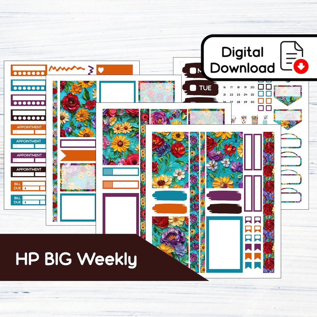 HP BIG Weekly - Painted Floral Printable Weekly Sticker Kit for Happy ...