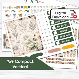 7x9 Compact Vertical - Kit de adesivos verticais compactos para impressão April Daisy para planejadores 7x9 Erin Condren - Kit de download instantâneo BF4