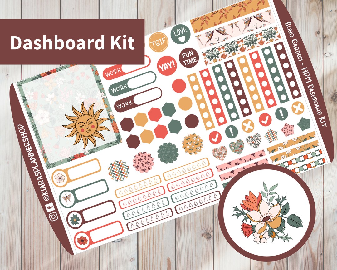 Boho Garden - Printable Weekly Dashboard Sticker Kit for Happy Planner ...