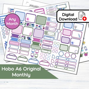 Kit de adesivos mensais originais Hobonichi A6 - Julho Larkspur (5,9x4,1) - Kit de download instantâneo BF7