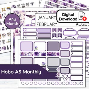 ほぼ日カズン A5 マンスリー - 2 月のスミレ 印刷可能なマンスリー ステッカー キット - 即時ダウンロード - キット BF2