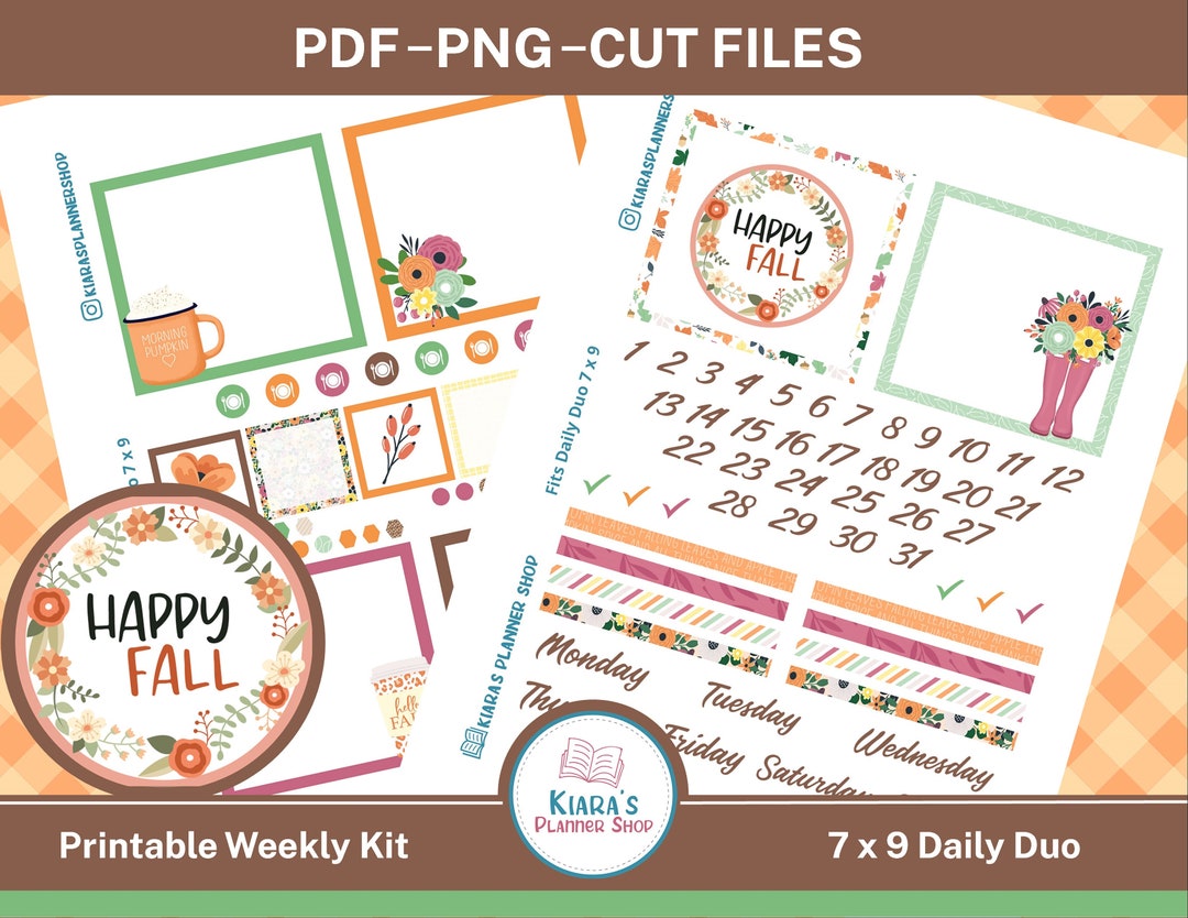 Happy Fall Printable Daily Duo Sticker Kit for 7x9 Planners HF79DD Erin ...