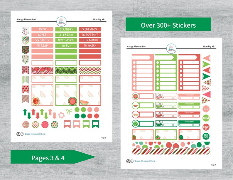 Watermelons Printable Monthly Sticker Kit for Happy Planner BIG WMHPBM ...