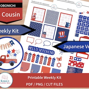 Stars and Stripes - Hobonichi Cousin A5 Kit de pegatinas semanales imprimibles (SSA5HW) (5.8x8.3) Versión japonesa