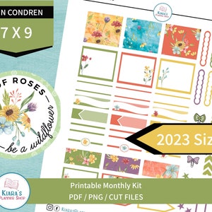 Flores silvestres - Kit de adesivos mensais para impressão para planejadores 7x9 (WF79M) Erin Condren 2023 Dimensionamento ECLP