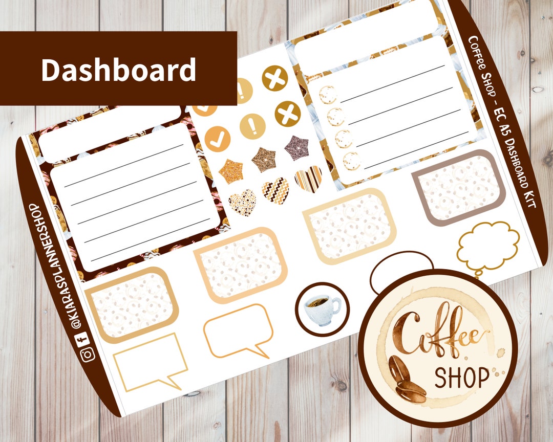 Coffee Shop - Printable Monthly Dashboard Sticker Kit for A5 Planners ...