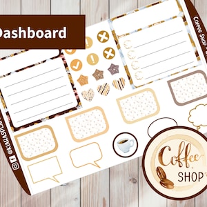 Coffee Shop - Kit de adesivos de painel mensal para impressão para planejadores A5 (CSA5DASH) (5,8 x 8,3) Erin Condren ECLP