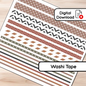 Cinta washi neutra y atrevida - 16 pegatinas - Varios anchos - Descarga instantánea - BUJO