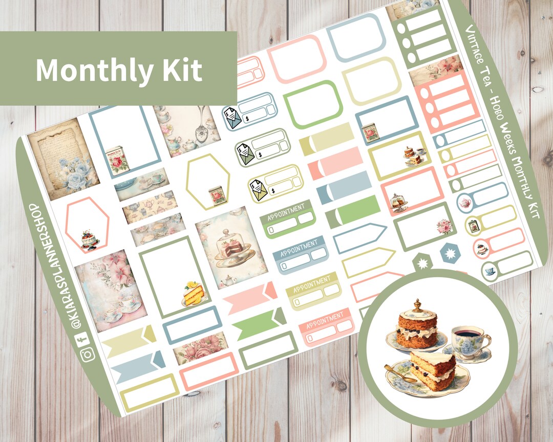 Vintage Tea - Hobonichi Weeks Printable Monthly Sticker Kit (VTWHM) (3 ...