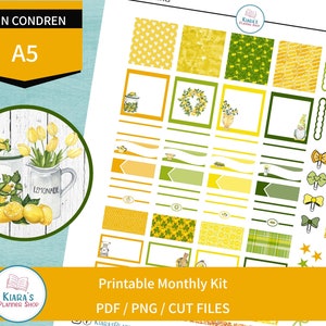 Farmhouse Lemons - Kit de adesivos mensais imprimíveis para planejadores A5 (FLA5M) (5,8x8,3) Erin Condren ECLP