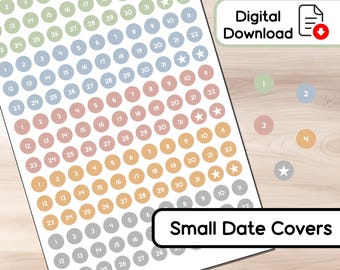 Soft Neutral - Small Date Cover Dots - 99 Stickers - Instant Download - BUJO