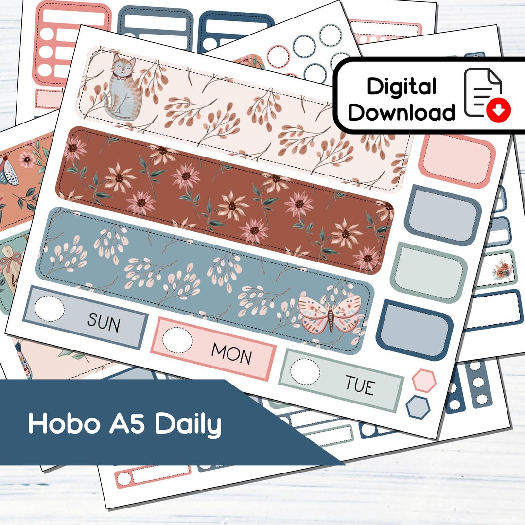 Hobonichi Cousin A5 Daily - Floral Fall Printable Daily Sticker Kit (5 ...