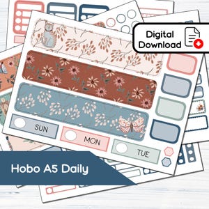 Kit de pegatinas imprimibles diarias de otoño con motivos florales de Hobonichi Cousin A5 Daily (5,8 x 8,3) - Kit de descarga instantánea n.º 103