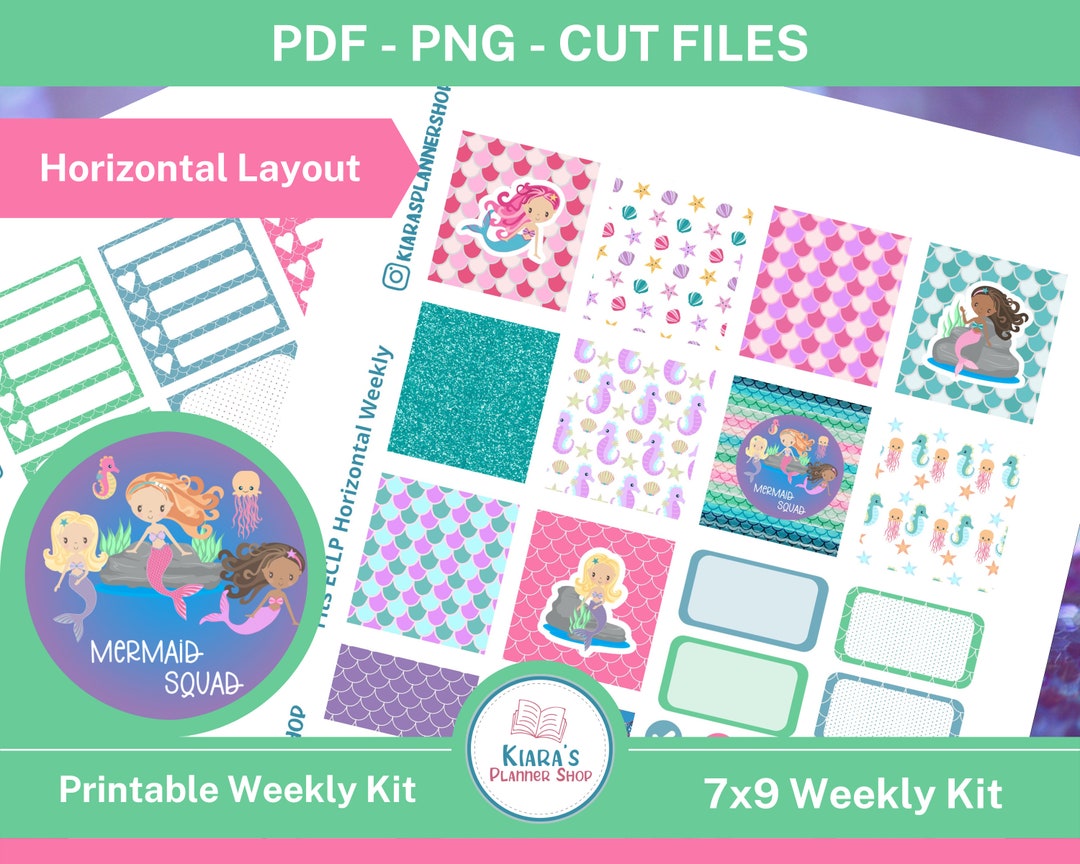 Mermaid Squad Printable Horizontal Weekly Sticker Kit for 7x9 Planners ...