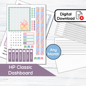 HP Classic Dashboard - Kit adesivi stampabili per cruscotto con scritta Valentine Love per Happy Planner Classic (7x9,25) Kit 125
