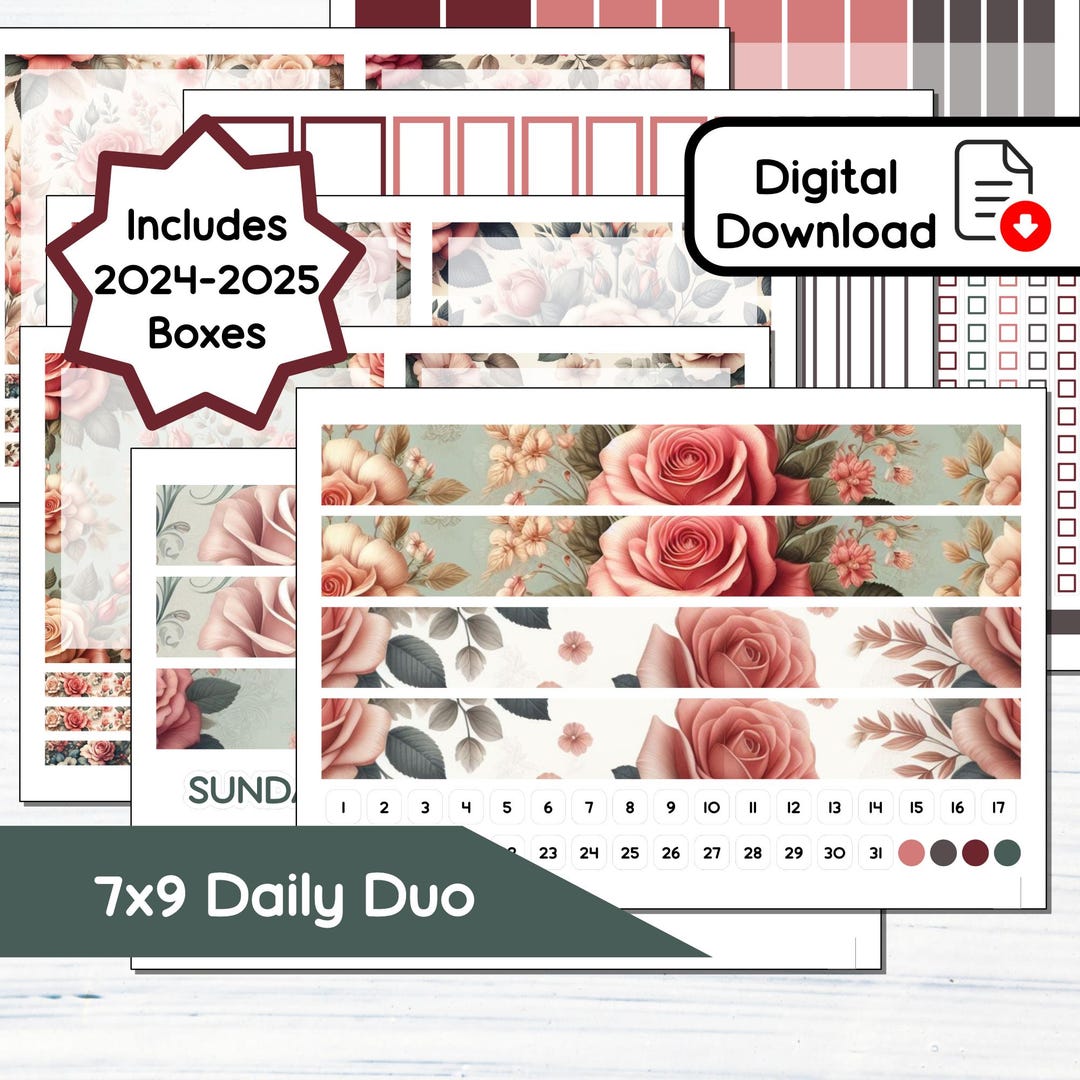 7x9 Daily Duo - June Roses Printable Daily Duo Sticker Kit for 7x9 ...