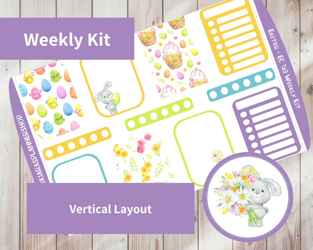 Easter Printable Vertical Weekly Sticker Kit for 7x9 Planners E79W Erin ...