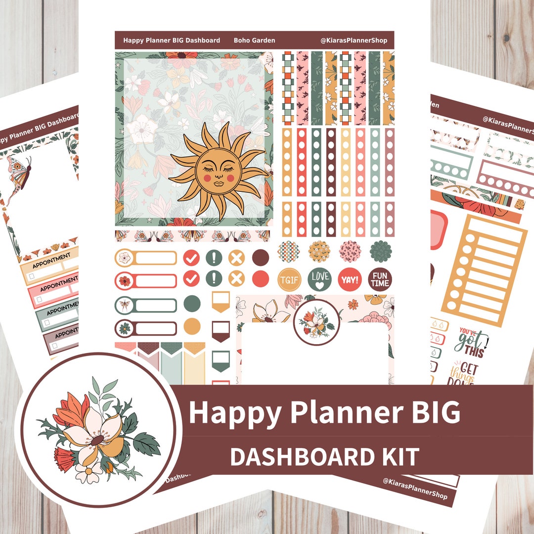 Boho Garden - Printable Weekly Dashboard Sticker Kit for Happy Planner ...
