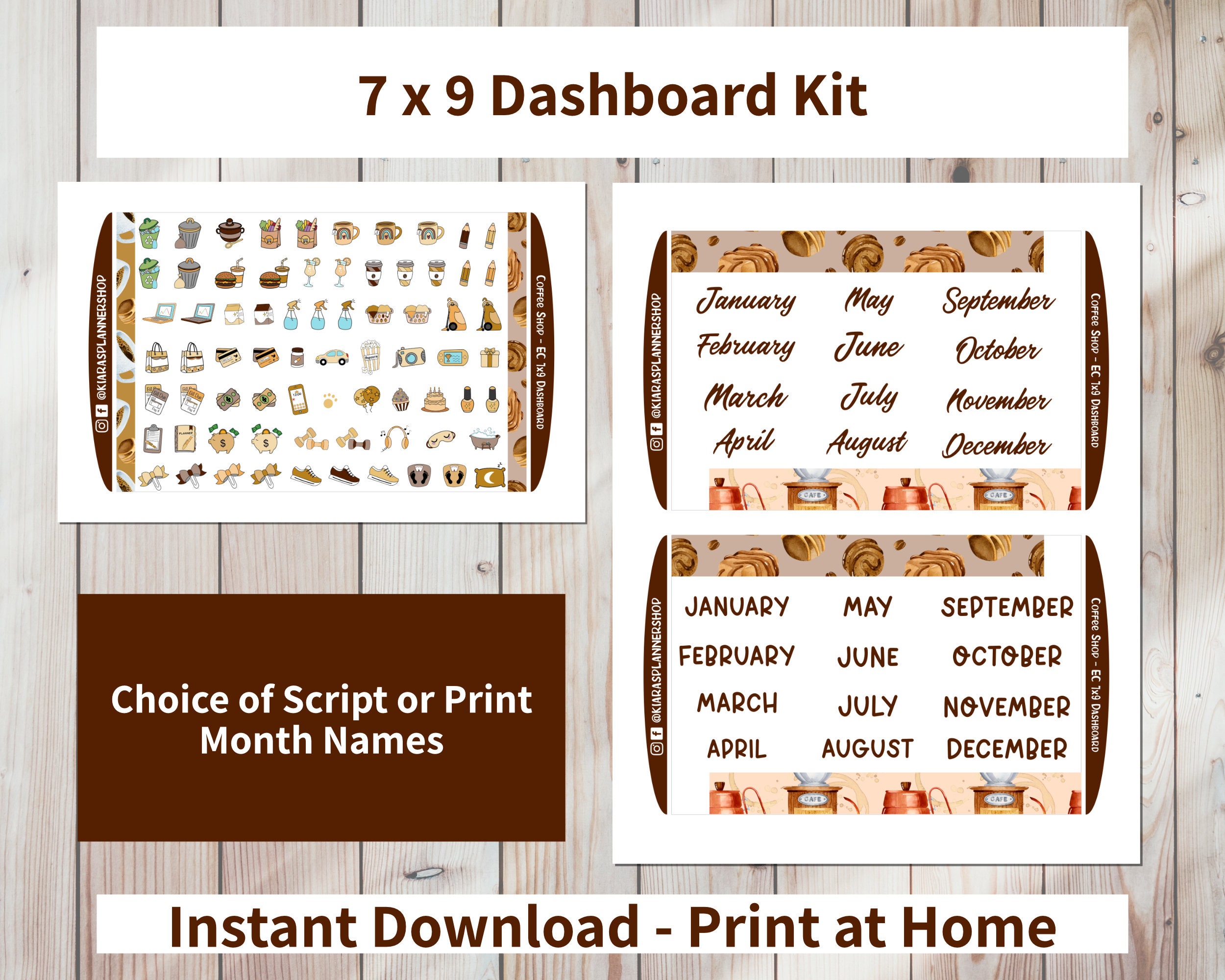 Coffee Shop - Printable Monthly Dashboard Sticker Kit for 7 X 9 ...