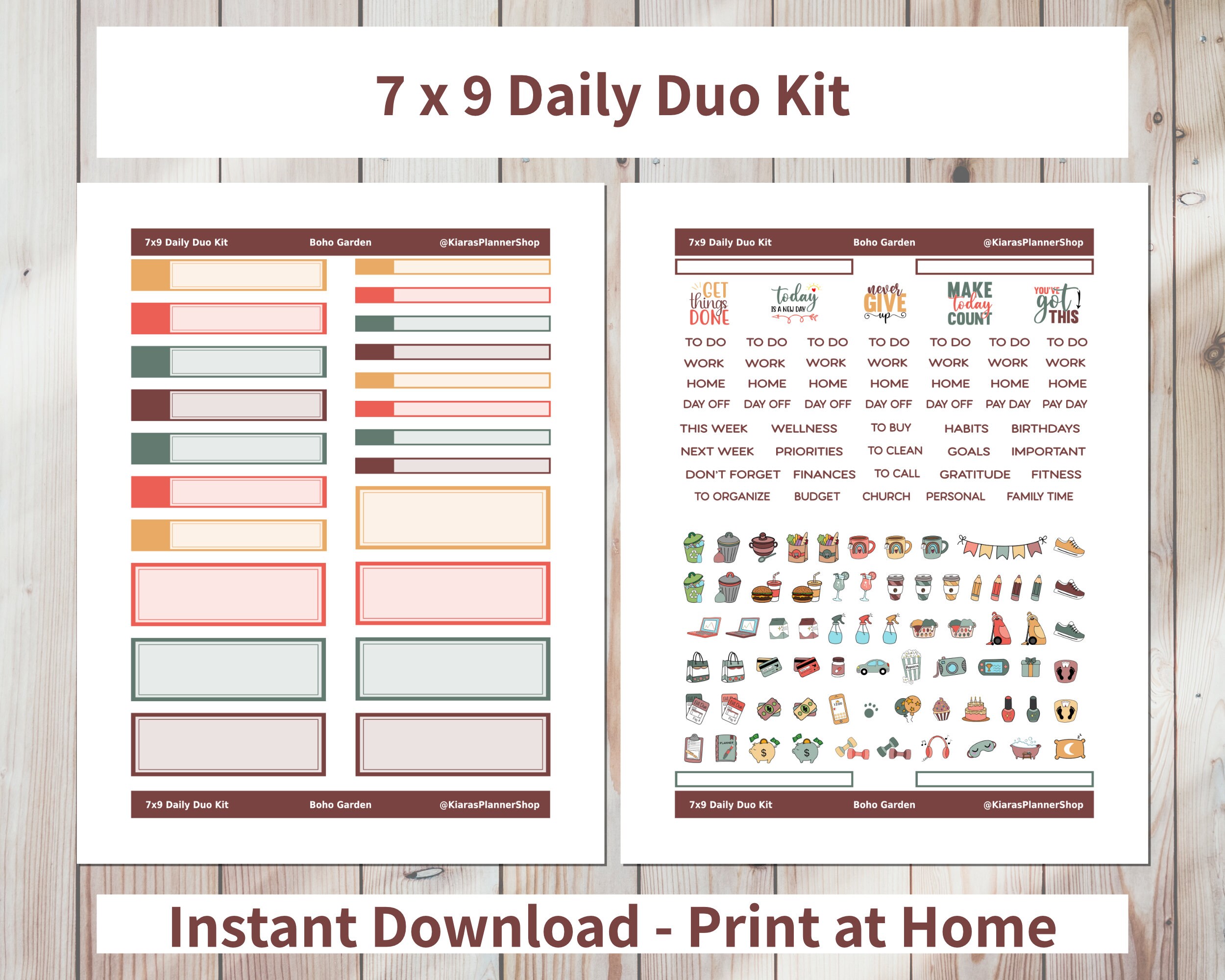 Boho Garden - Printable Daily Duo Sticker Kit for 7x9 Planners (BG79DUO ...