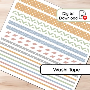 Cinta washi suave y neutra - 16 pegatinas - Varios anchos - Descarga instantánea - BUJO